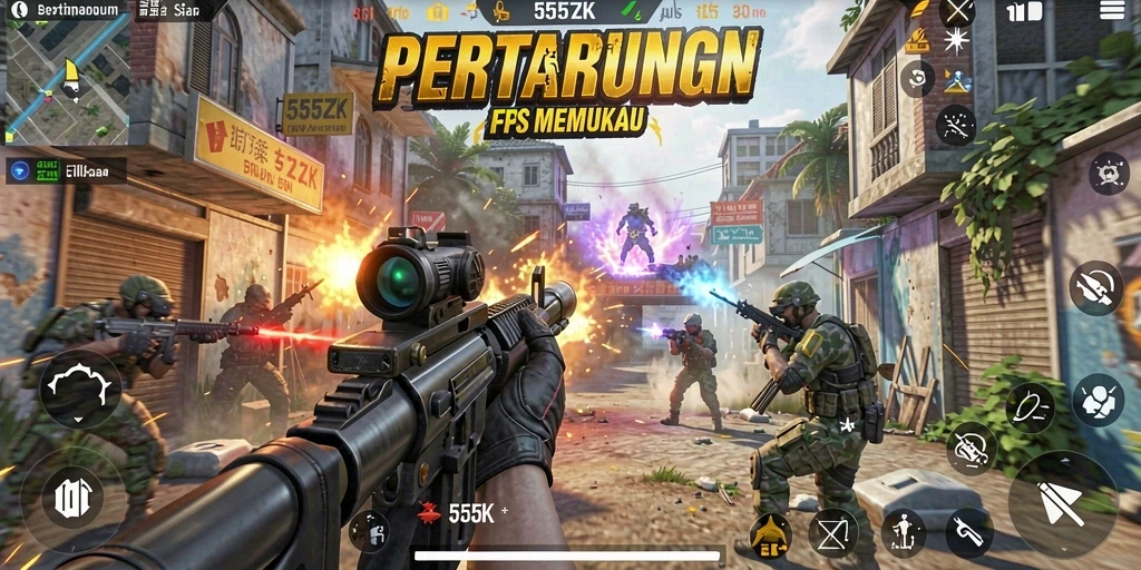 Tampilan gameplay seru dari 555ZK saat pertempuran berlangsung.