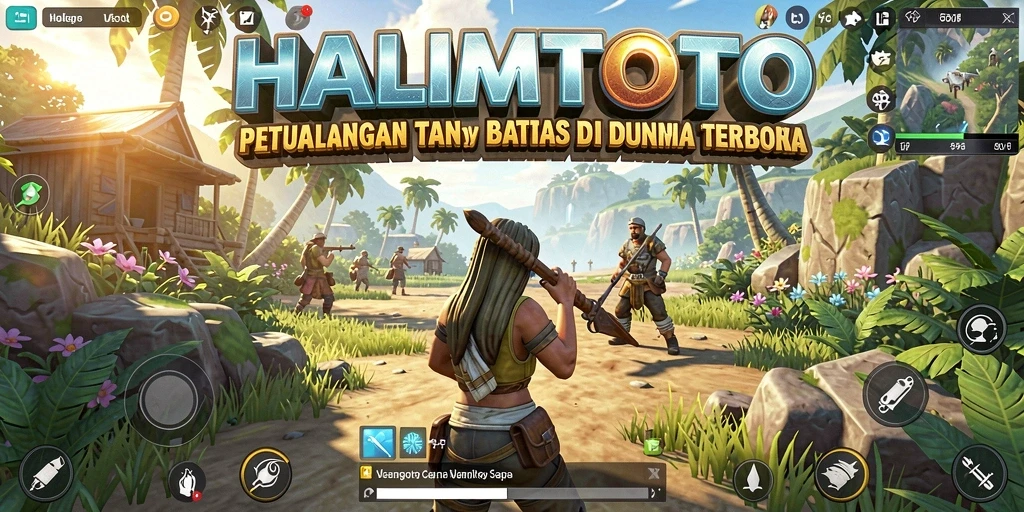 Tampilan gameplay HALIMTOTO dalam dunia terbuka yang luas.