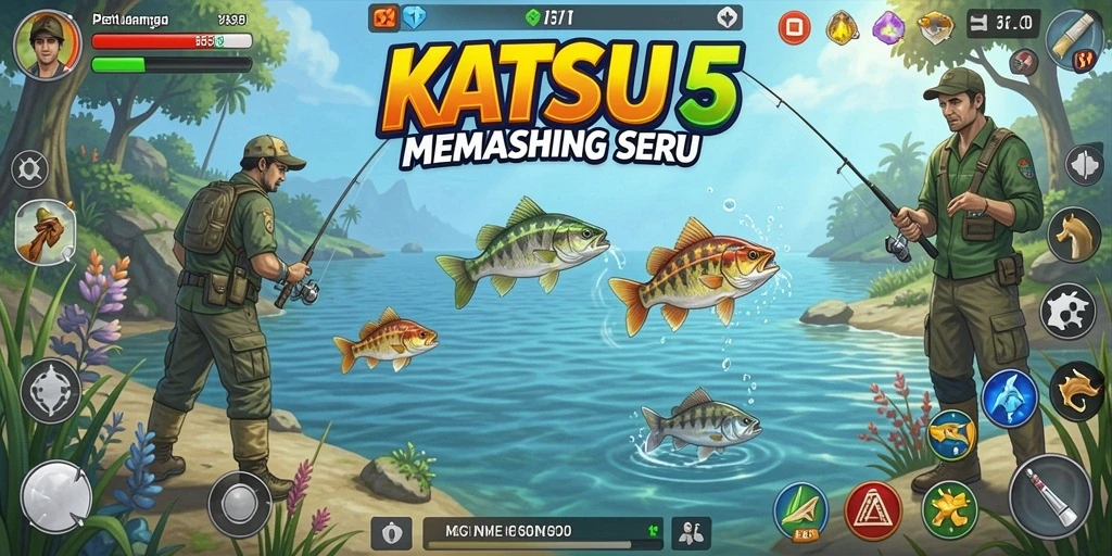 Tampilan gameplay KATSU5 yang menakjubkan saat memancing.