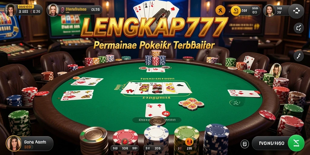 Screenshot gameplay LENGKAP777 menampilkan suasana meja poker yang kompetitif.