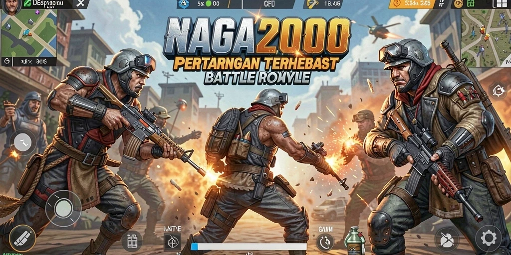 Screenshot NAGA2000 menampilkan aksi Battle Royale yang mendebarkan.