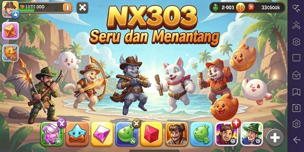 Tampilan gameplay seru NX303 dengan tantangan Match-3 yang mendebarkan.