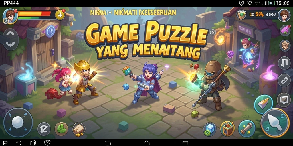 Screenshot utama PP444 menampilkan gameplay seru dengan teka-teki yang menantang.