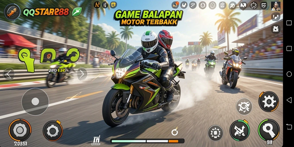 Tampilan gameplay QQSTAR88 dengan balapan motor yang seru dan menegangkan.