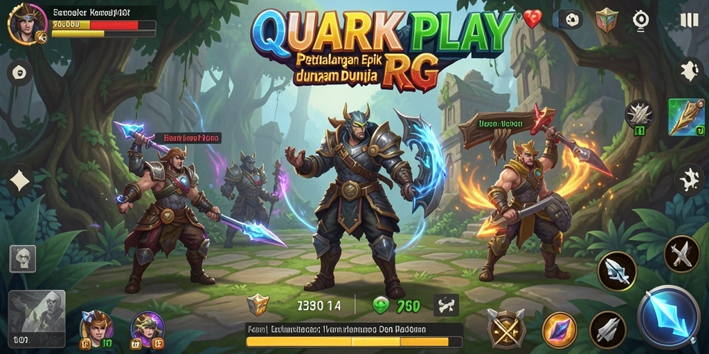 Screenshot utama menunjukkan aksi pertarungan epik dalam <strong>QUARKPLAY</strong>.