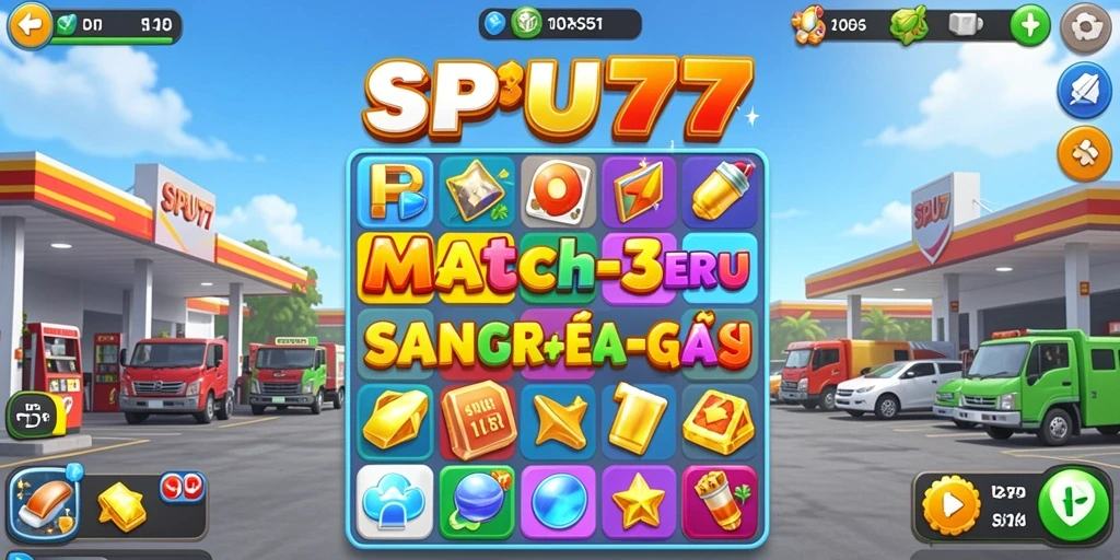 Screenshot gameplay SPBU77 yang menampilkan keseruan permainan Match-3.