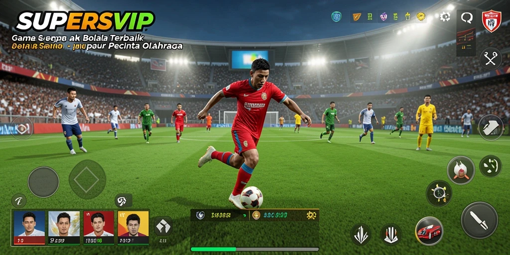 Gameplay seru SUPERSVIP yang menampilkan aksi sepak bola nyata.